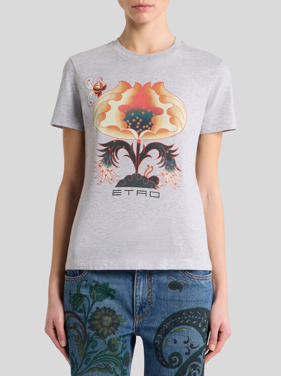 Etro Floral-print T-shirt In Gray