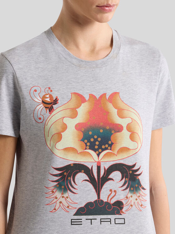 Etro Floral-print T-shirt In Gray