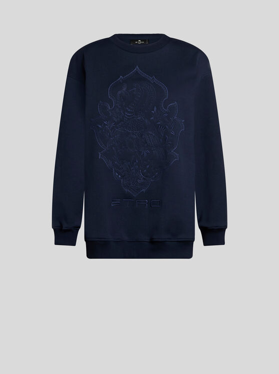 Shop Etro Sweatshirt With Embroidery In Navy Blue