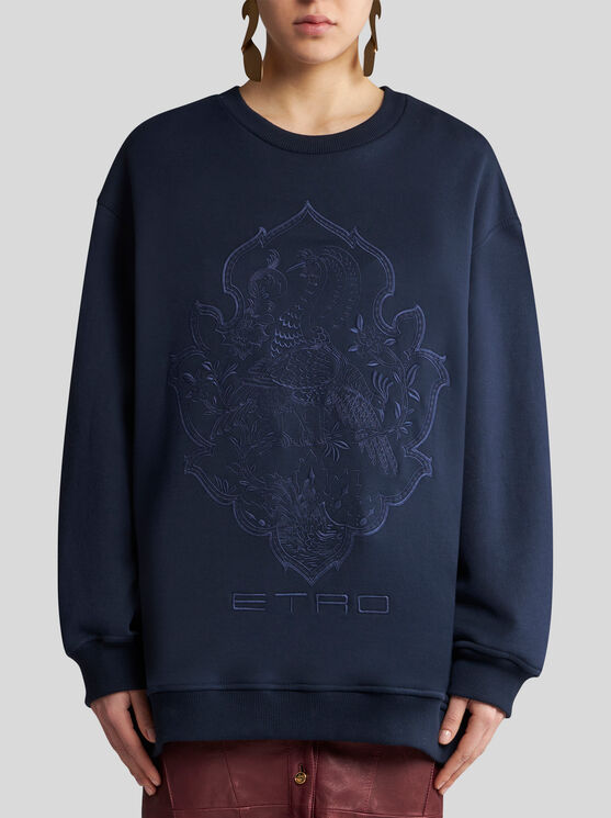 Shop Etro Sweatshirt With Embroidery In Navy Blue