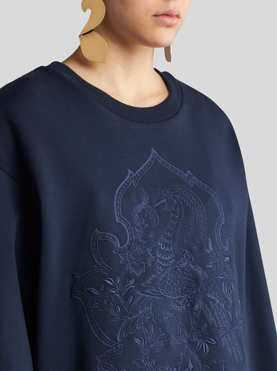 Shop Etro Sweatshirt With Embroidery In Navy Blue