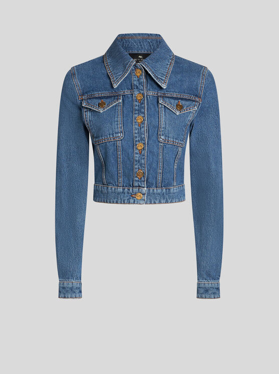 Shop Etro Denim Jacket In Grey