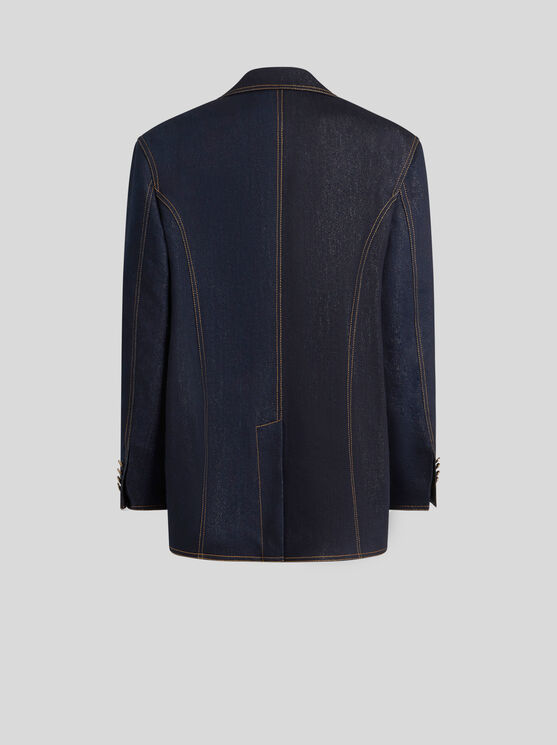 Shop Etro Lurex Denim Jacket In Navyblau