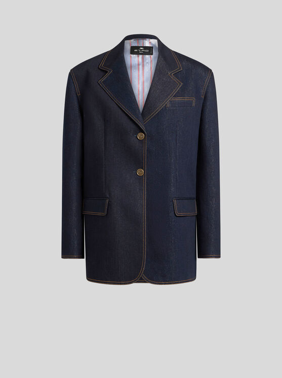 Shop Etro Lurex Denim Jacket In Navyblau