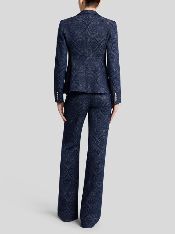 Etro Paisley-print Denim Blazer In Blue