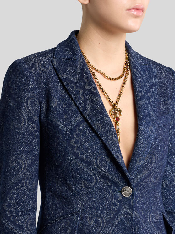 Etro Paisley-print Denim Blazer In Blue
