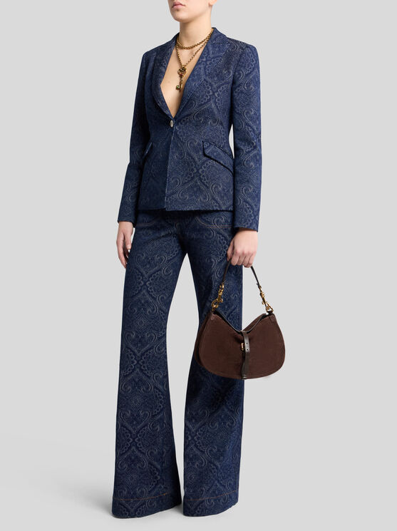 Etro Paisley-print Denim Blazer In Blue