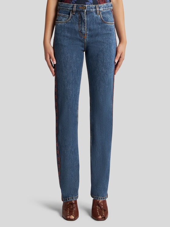 Etro Regular-fit Jeans With Side Band In Navy Blue