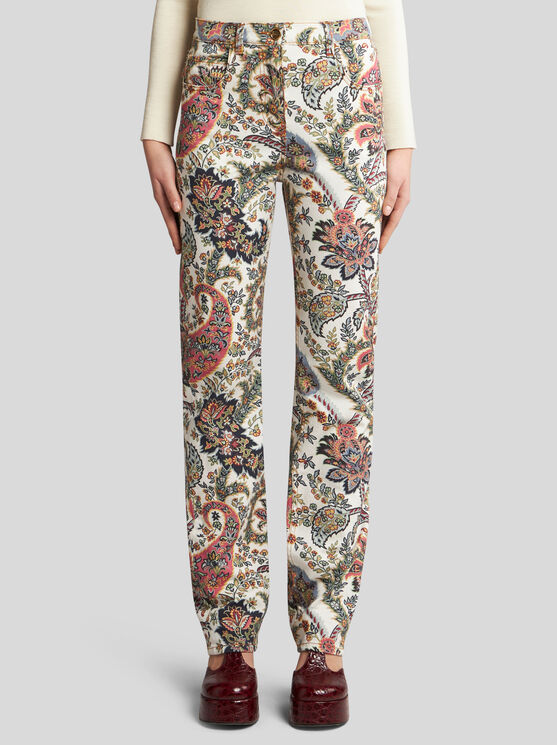 Shop Etro Jeans With Paisley Print In Beige