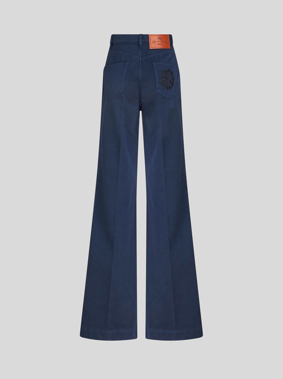 Shop Etro Flared Jeans With Pegaso Buttons In Navy Blue