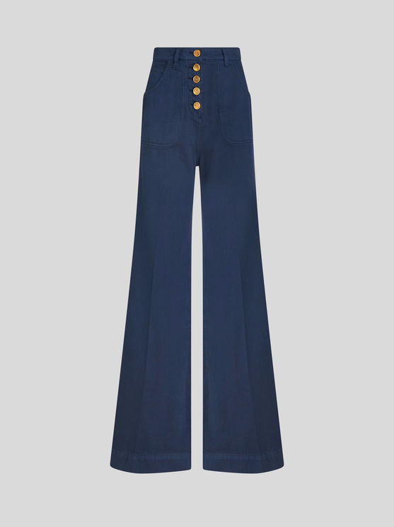 Shop Etro Flared Jeans With Pegaso Buttons In Navy Blue