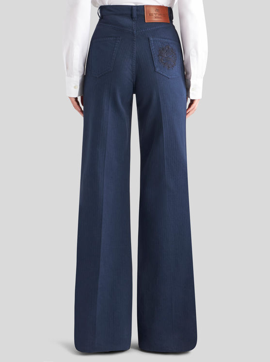 Shop Etro Flared Jeans With Pegaso Buttons In Navy Blue