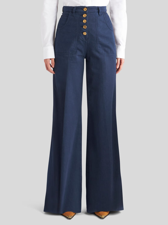 Shop Etro Flared Jeans With Pegaso Buttons In Navy Blue