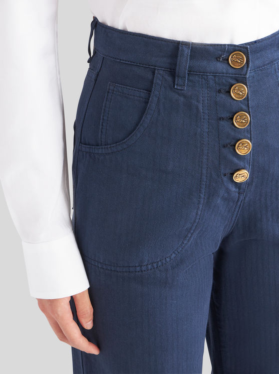 Shop Etro Flared Jeans With Pegaso Buttons In Navy Blue