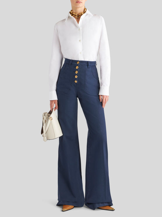 Shop Etro Flared Jeans With Pegaso Buttons In Navy Blue