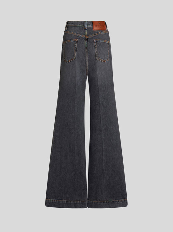 Shop Etro Flared Jeans With Pegaso Buttons In Grey