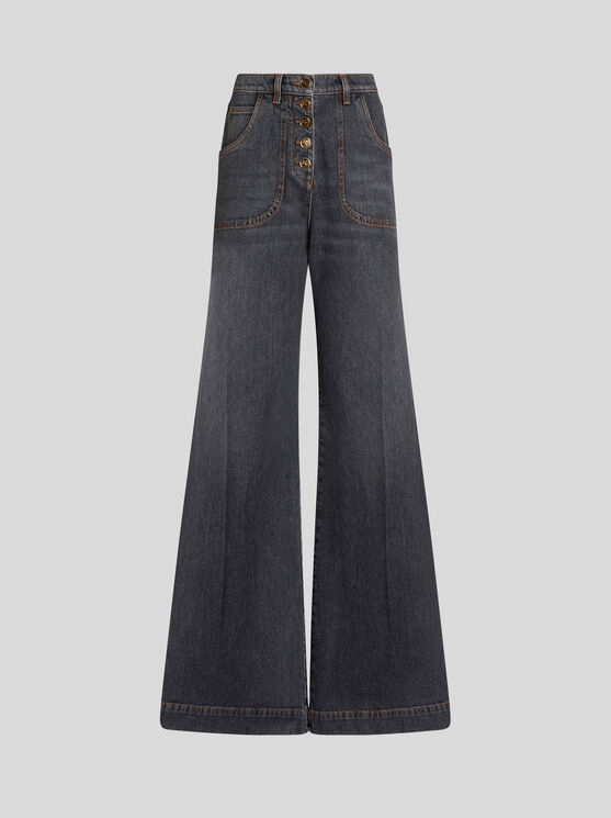 Shop Etro Flared Jeans With Pegaso Buttons In Grey