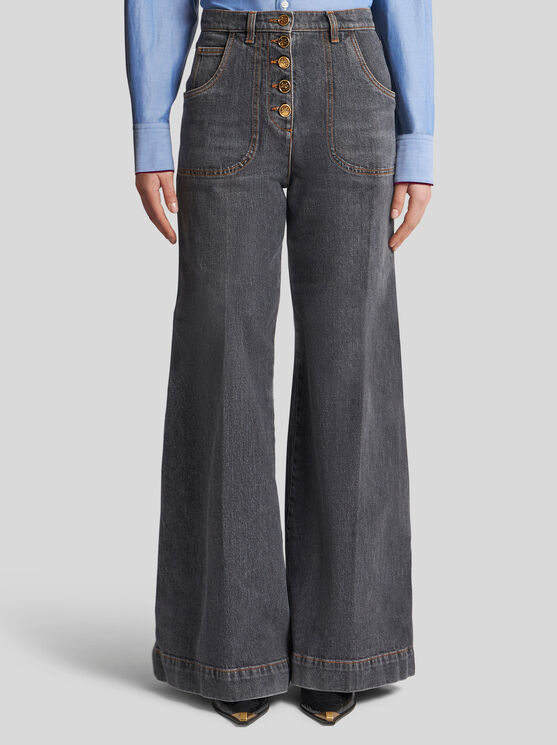 Shop Etro Flared Jeans With Pegaso Buttons In Grey