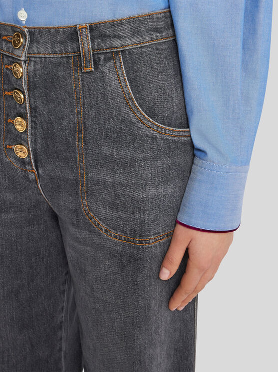 Shop Etro Flared Jeans With Pegaso Buttons In Grey