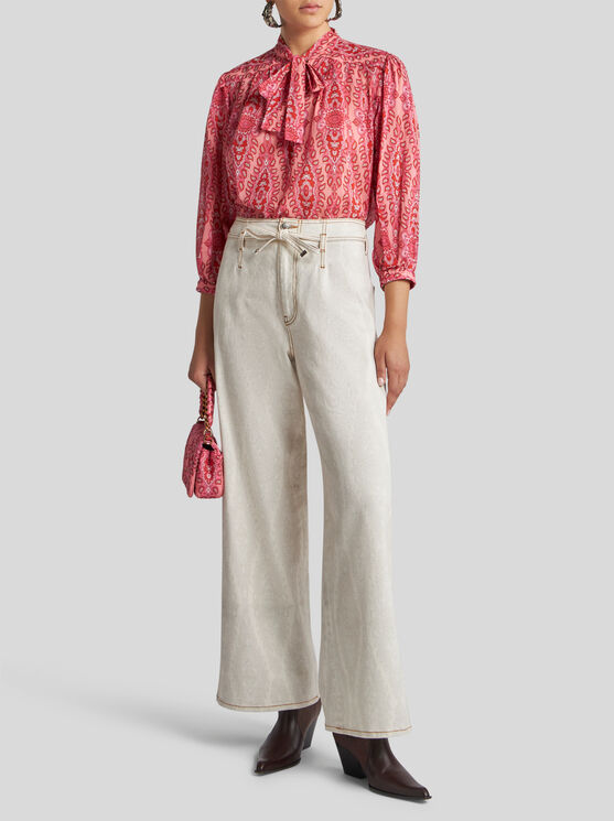 Etro High-waisted Wide-leg Denim Jeans With Drawstring Closure In Neutral