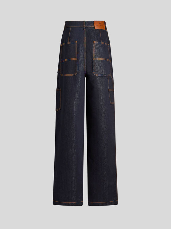 Shop Etro Lurex Denim Jeans In Navy Blue