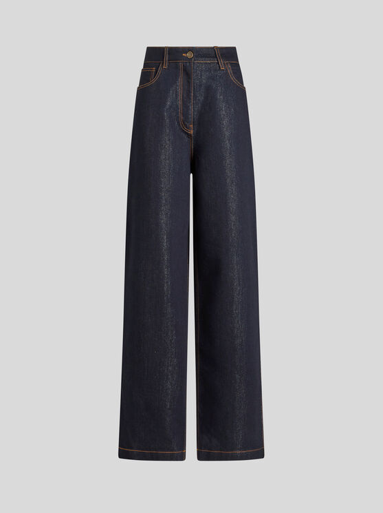 Shop Etro Lurex Denim Jeans In Navy Blue