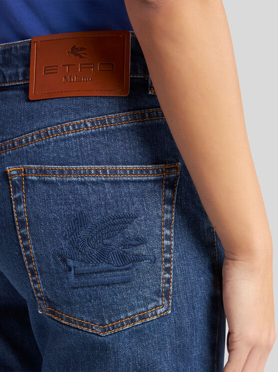 Etro Jeans With Embroidered Rear In Blue