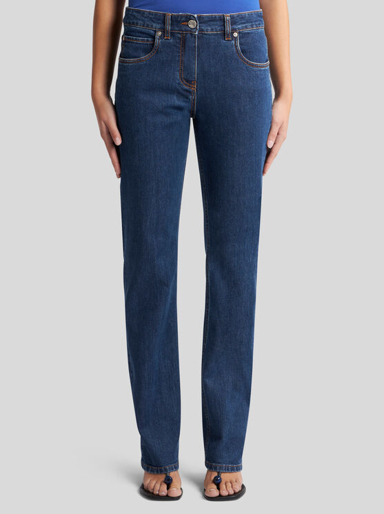 Etro Jeans With Embroidered Rear In Blue