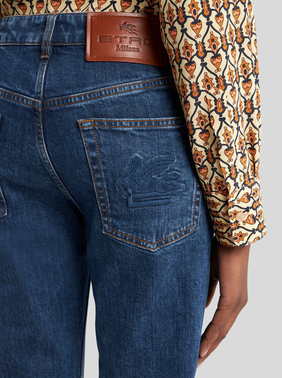 Etro Jeans With Embroidered Rear In Blue