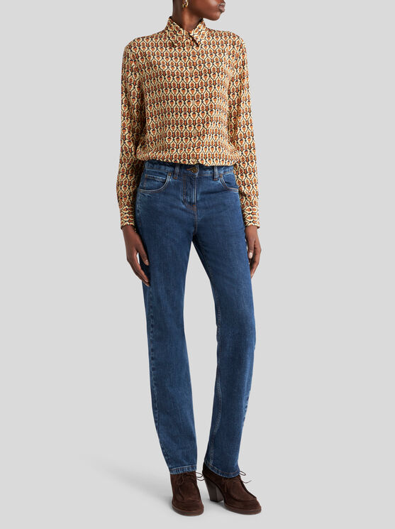 Etro Jeans With Embroidered Rear In Blue