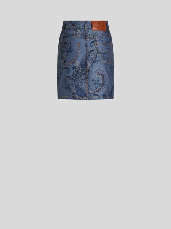 Shop Etro Jacquard Denim Mini Skirt In Navy Blue