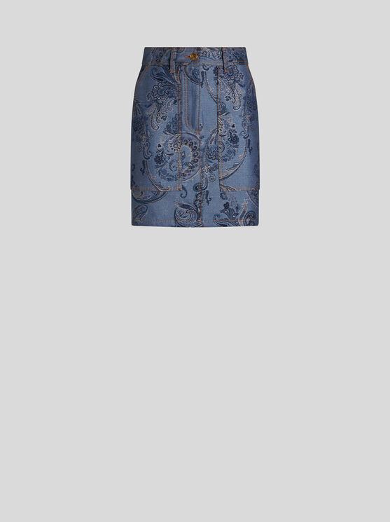 Shop Etro Jacquard Denim Mini Skirt In Navy Blue