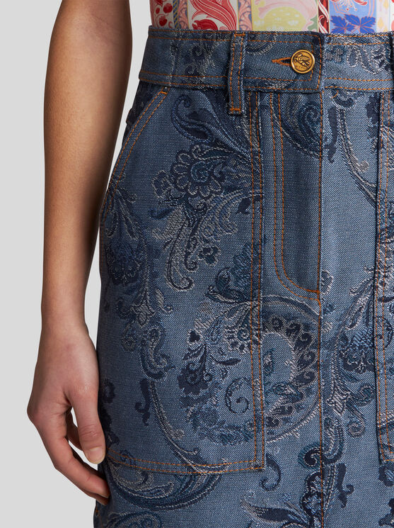 Shop Etro Jacquard Denim Mini Skirt In Navy Blue