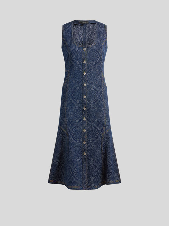 Etro Paisley-print Denim Dress In Blue