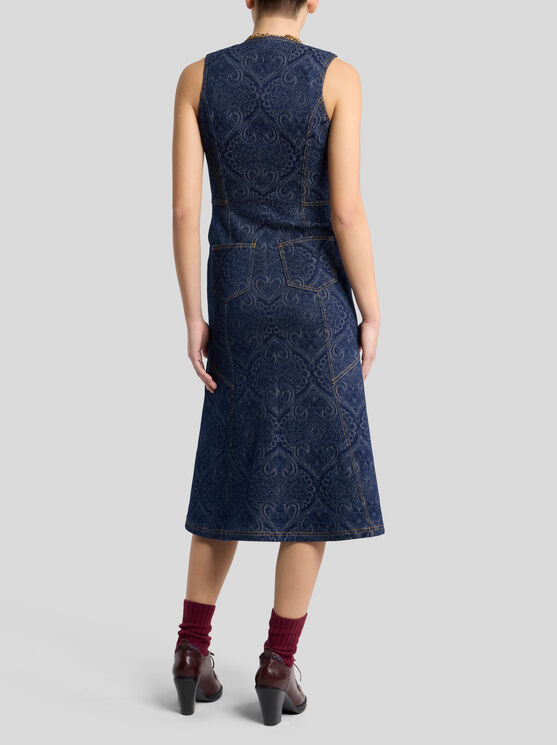 Etro Paisley-print Denim Dress In Blue