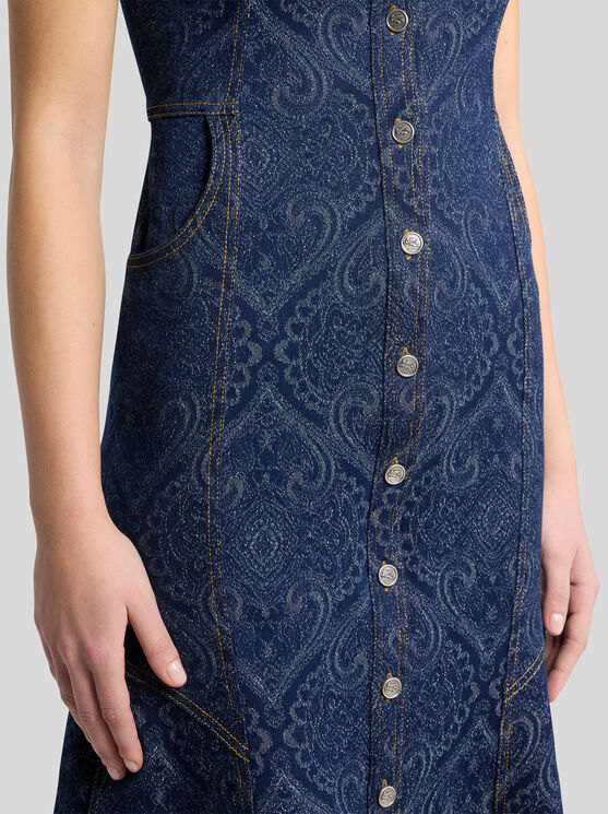 Etro Paisley-print Denim Dress In Blue