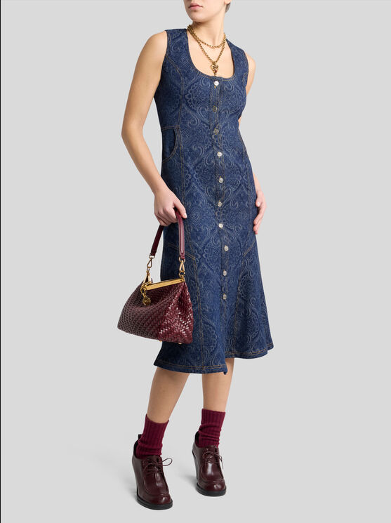 Etro Paisley-print Denim Dress In Blue
