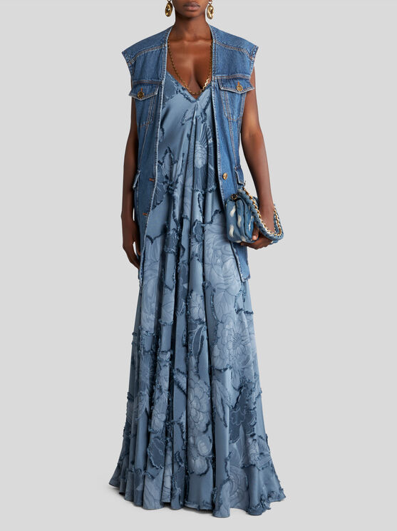 Shop Etro Denim Waistcoat With Belt In Grey