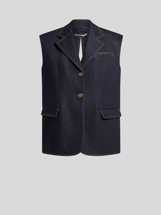 Shop Etro Lurex Denim Vest In Navyblau