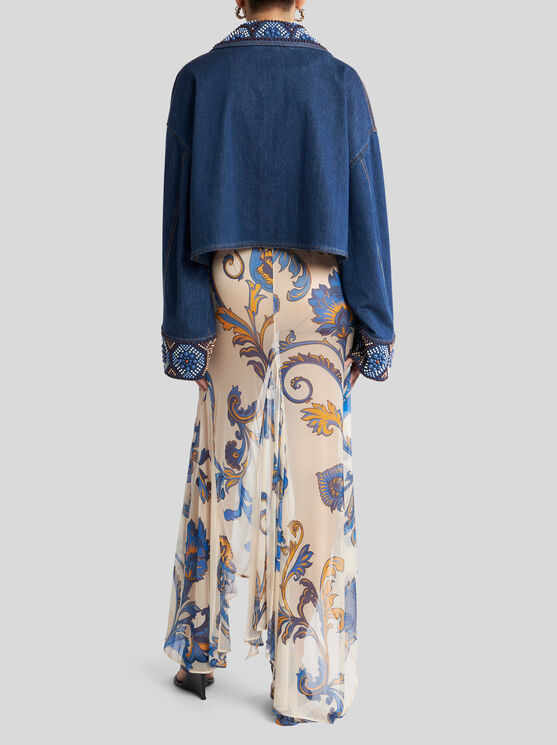 Etro Cropped Jacket With Pearl Embroidery In Blue