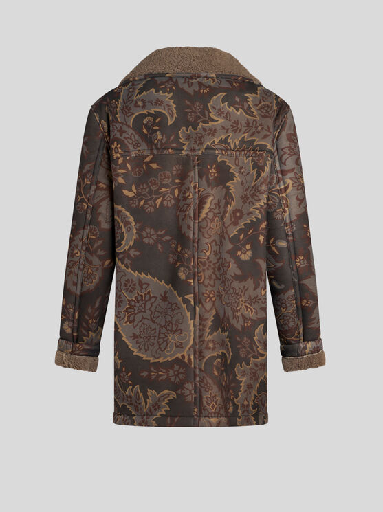 Shop Etro Printed Shearling Jacket In Navy Blue