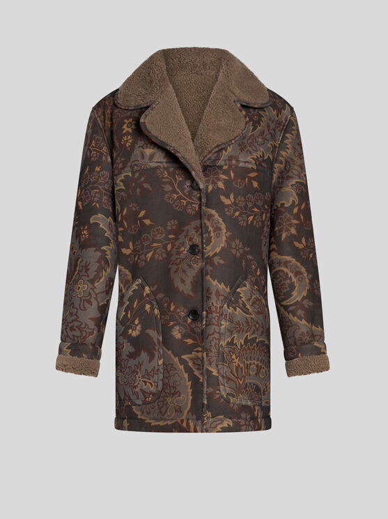 Shop Etro Printed Shearling Jacket In Navy Blue