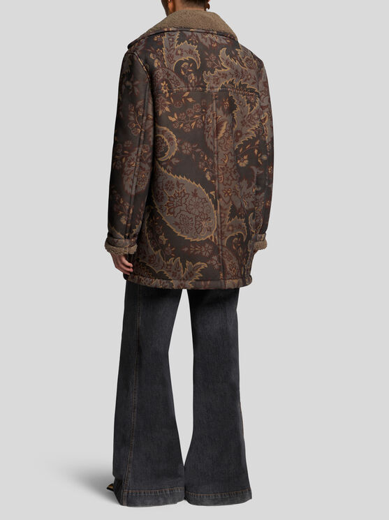 Shop Etro Printed Shearling Jacket In Navy Blue