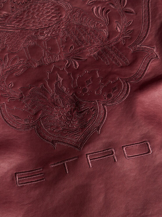 Shop Etro Embroidered Nappa Leather Jacket With Belt In Burgundy