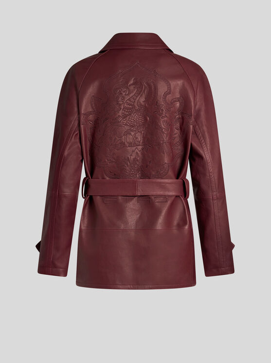 Shop Etro Embroidered Nappa Leather Jacket With Belt In Burgundy