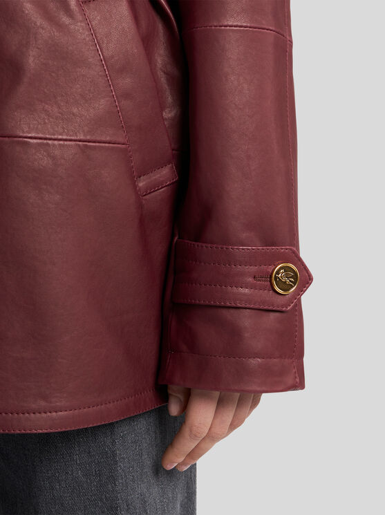 Shop Etro Embroidered Nappa Leather Jacket With Belt In Burgundy