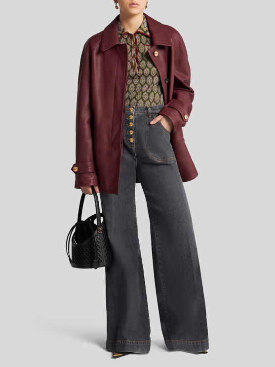 Shop Etro Embroidered Nappa Leather Jacket With Belt In Burgundy