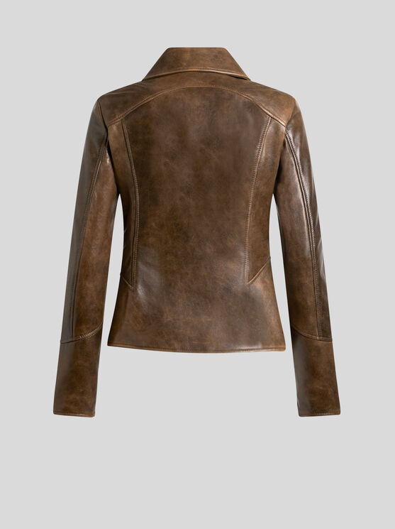 Etro Leather Blazer In Braun