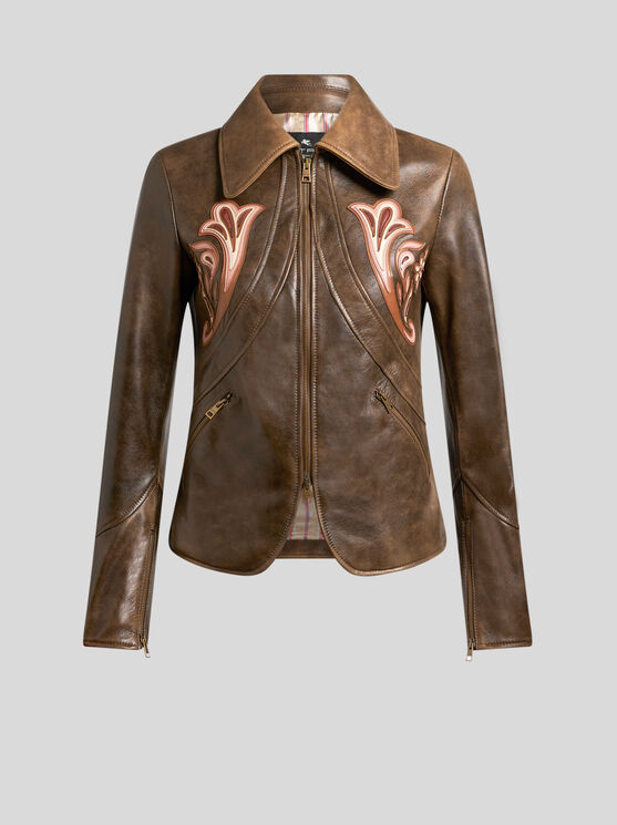 Etro Leather Blazer In Braun