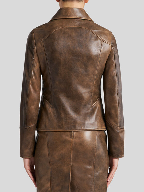 Etro Leather Blazer In Braun